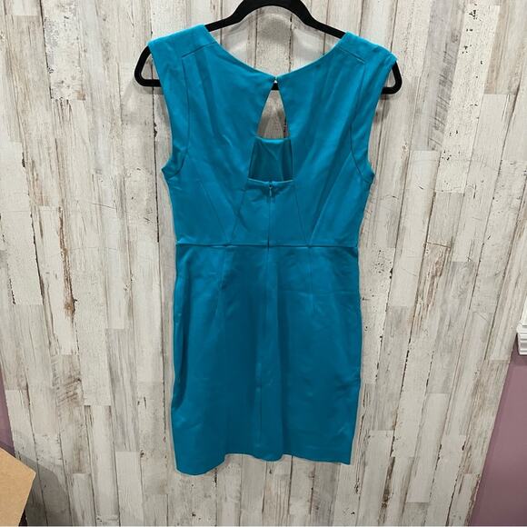 NWT Ann Taylor Womens Career Sleeveless Teal Ponte Knit Sheath Dress Open Back - Picture 4 of 9